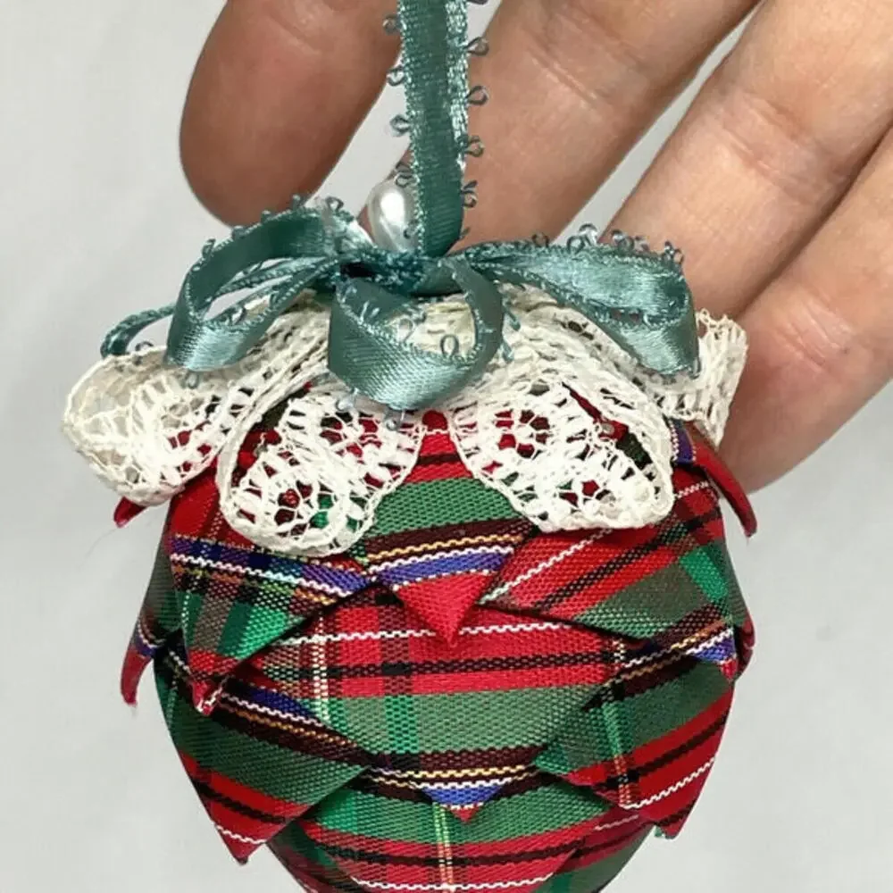 Teal Ribbon and Lace‎ Pine Cone Ornaments Set of 2 Vintage